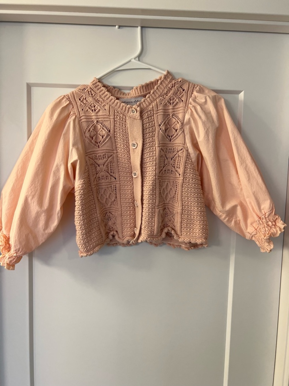 MARBLE Peach Crochet Front Button Blouse